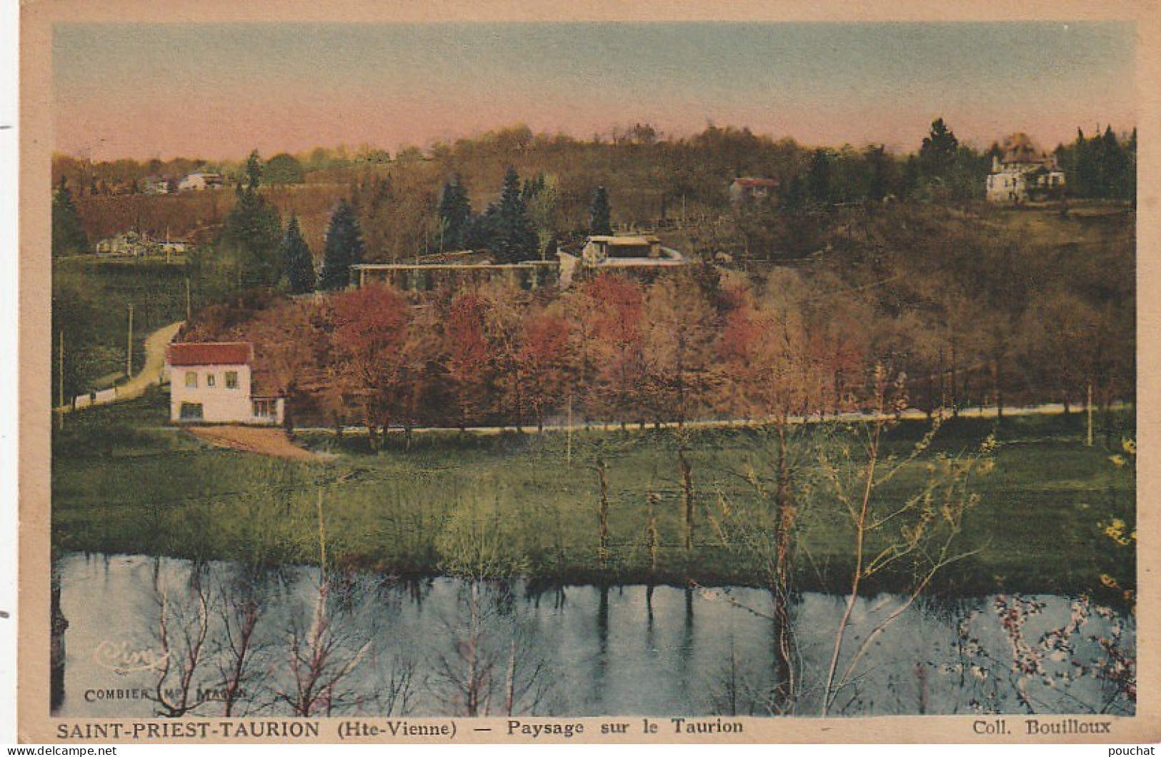 LE 13-(87) SAINT PRIEST TAURION - PAYSAGE SUR LE TAURION - CARTE COLORISEE  - 2 SCANS - Saint Priest Taurion