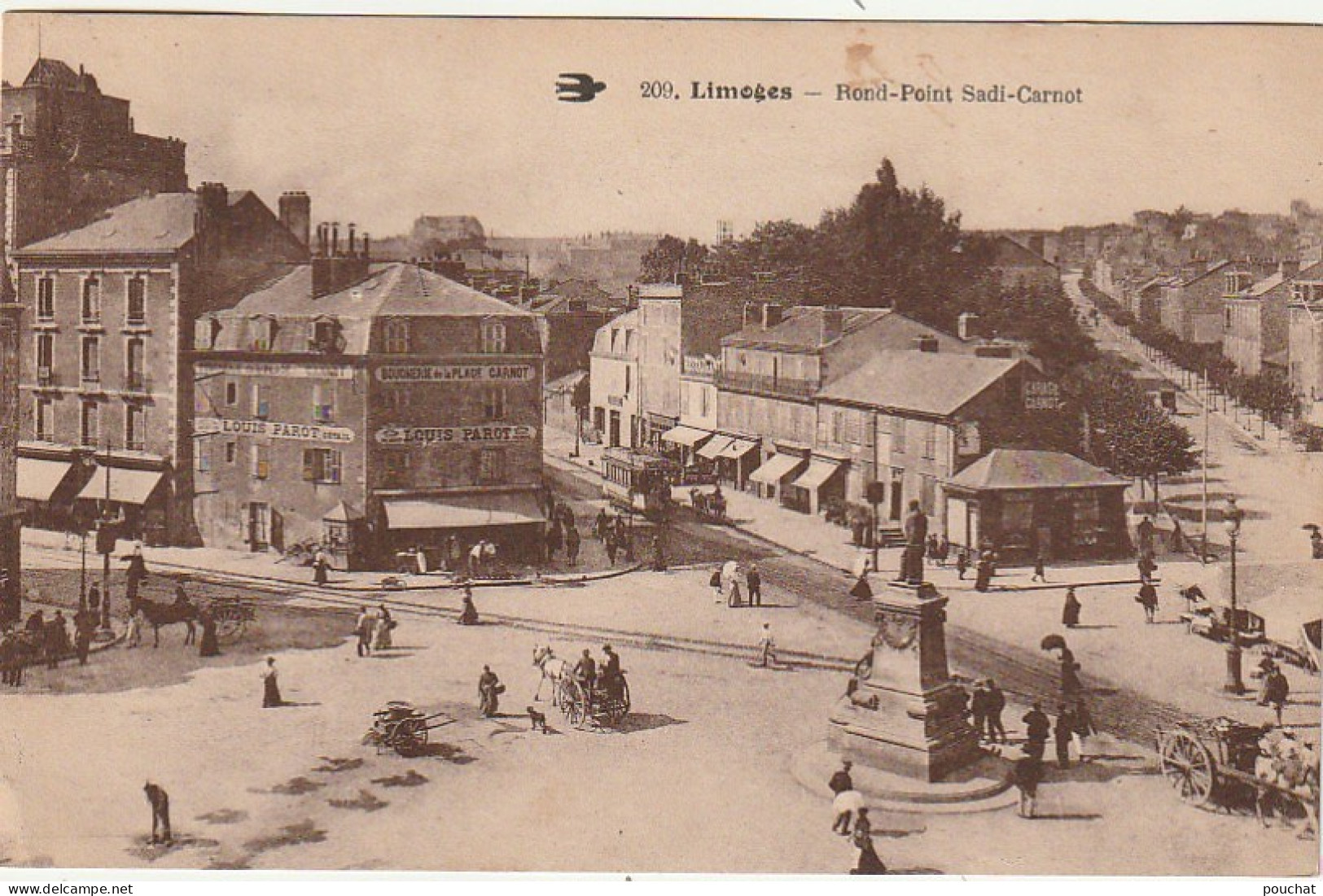 LE 13-(87) LIMOGES - ROND POINT SADI CARNOT - BOUCHERIE PAROT- 2 SCANS - Limoges