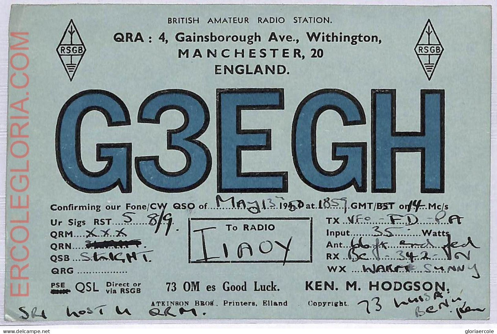 Ad9121 - GREAT BRITAIN - RADIO FREQUENCY CARD - England - 1950 - Radio