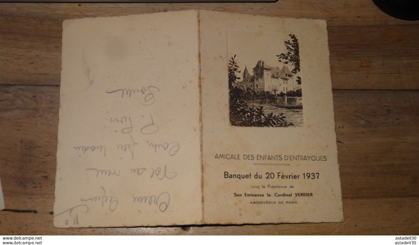 AVEYRON : Menu Amicale Des Enfants D'ENTRAYGUES, 20 Fevrier 1937.... Caisse-23 - Menus