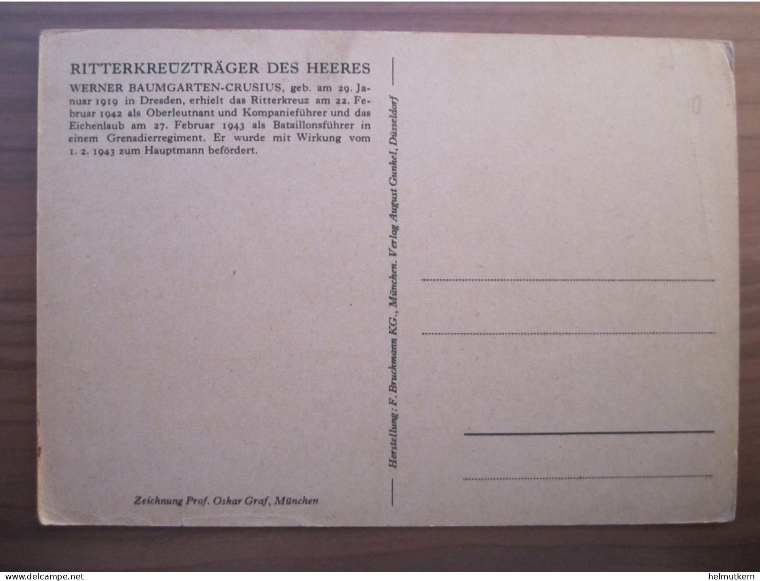 Ritterkreuzträger - Werner Baumgarten-Crusius - Zeichnung Prof. O. Graf München - 1939-45