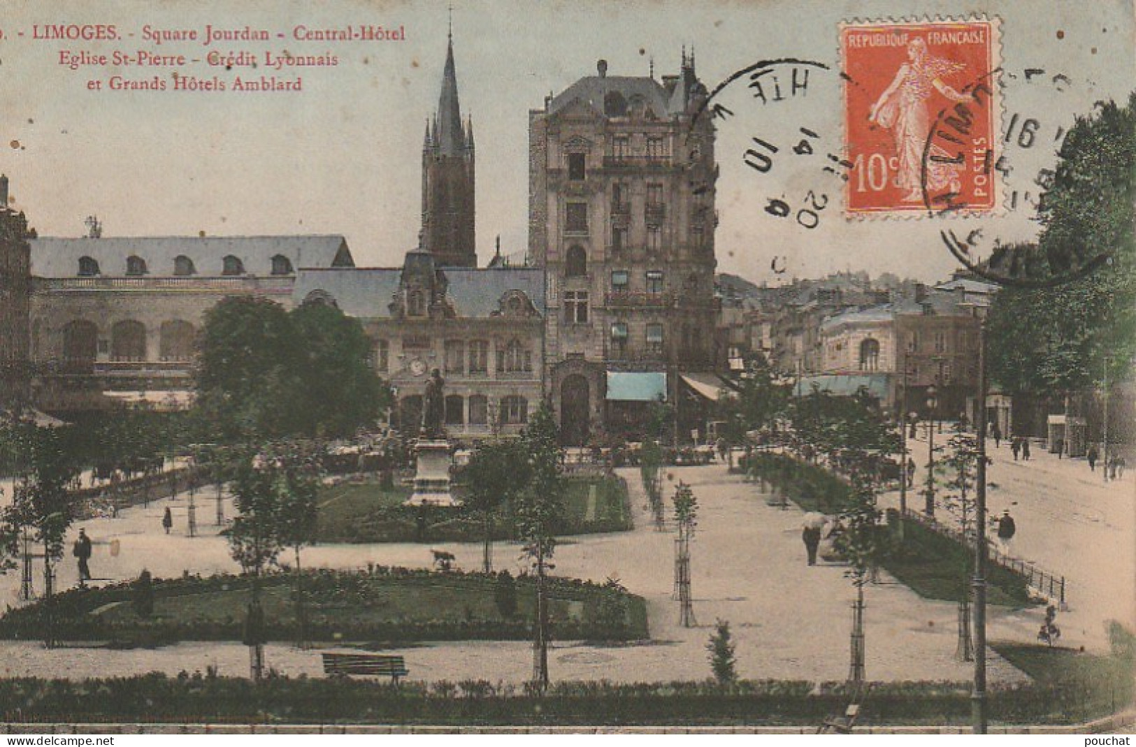 LE 13-(87) LIMOGES - SQUARE JOURDAN - CENTRAL HOTEL , GRANDS HOTELS AMBLARD ..- CARTE COLORISEE - 2 SCANS - Limoges