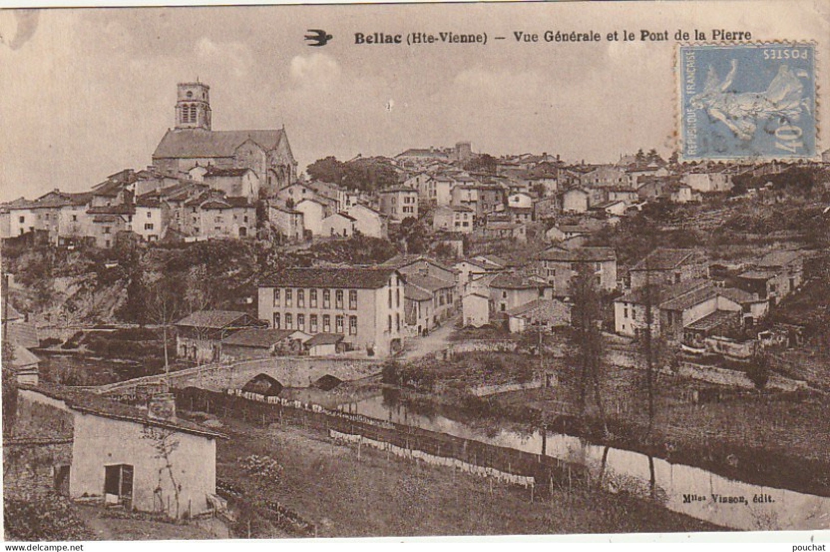 LE 13-(87) BELLAC - VUE GENERALE ET LE PONT DE LA PIERRE  - 2 SCANS - Bellac