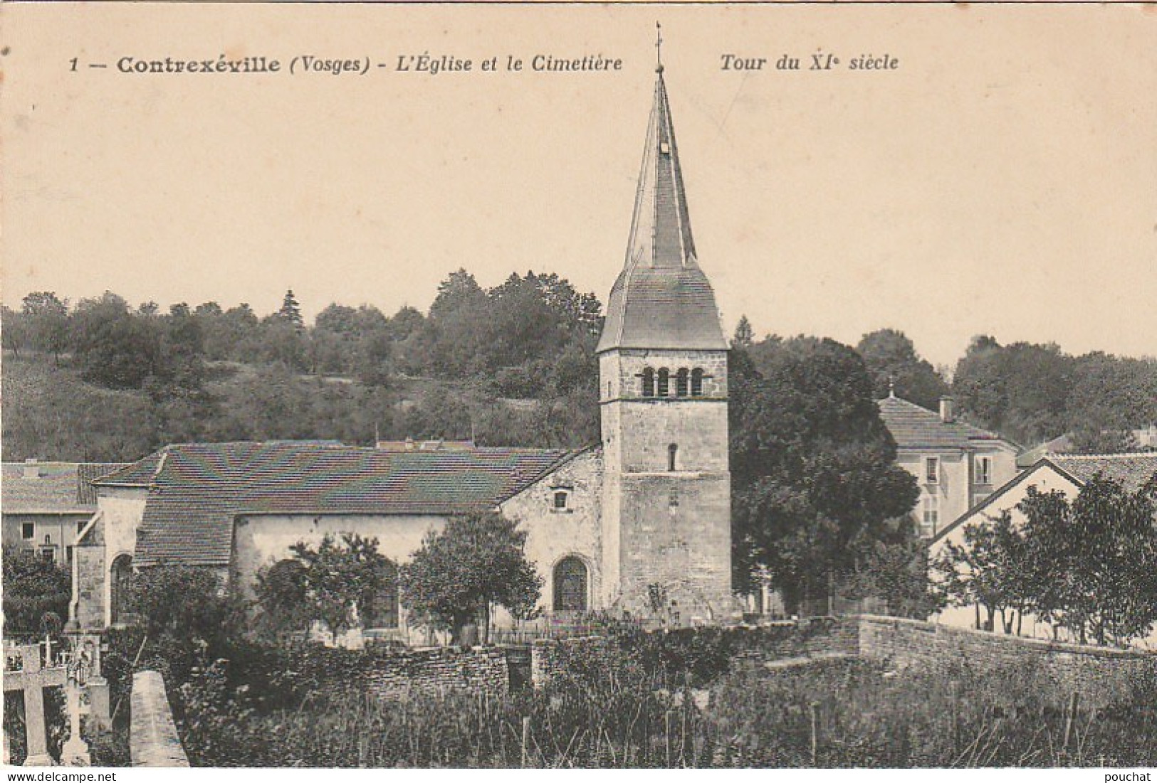 LE 14-(88) CONTREXEVILLE - L' EGLISE ET LE CIMETIERE - TOUR DU XIe SIECLE - 2 SCANS - Contrexeville