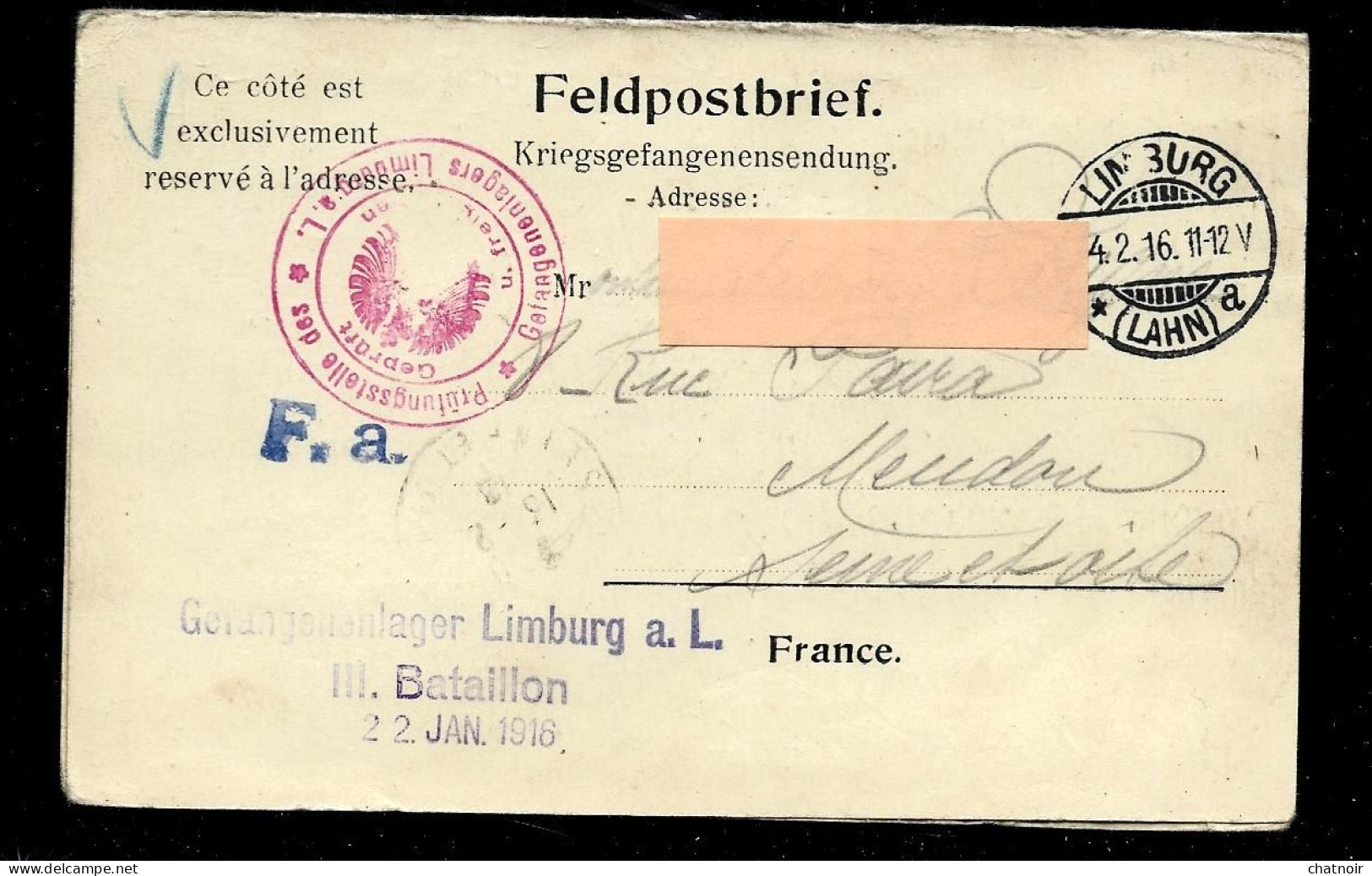 Carte  Oblit  LIMBURG 1916 - Other & Unclassified