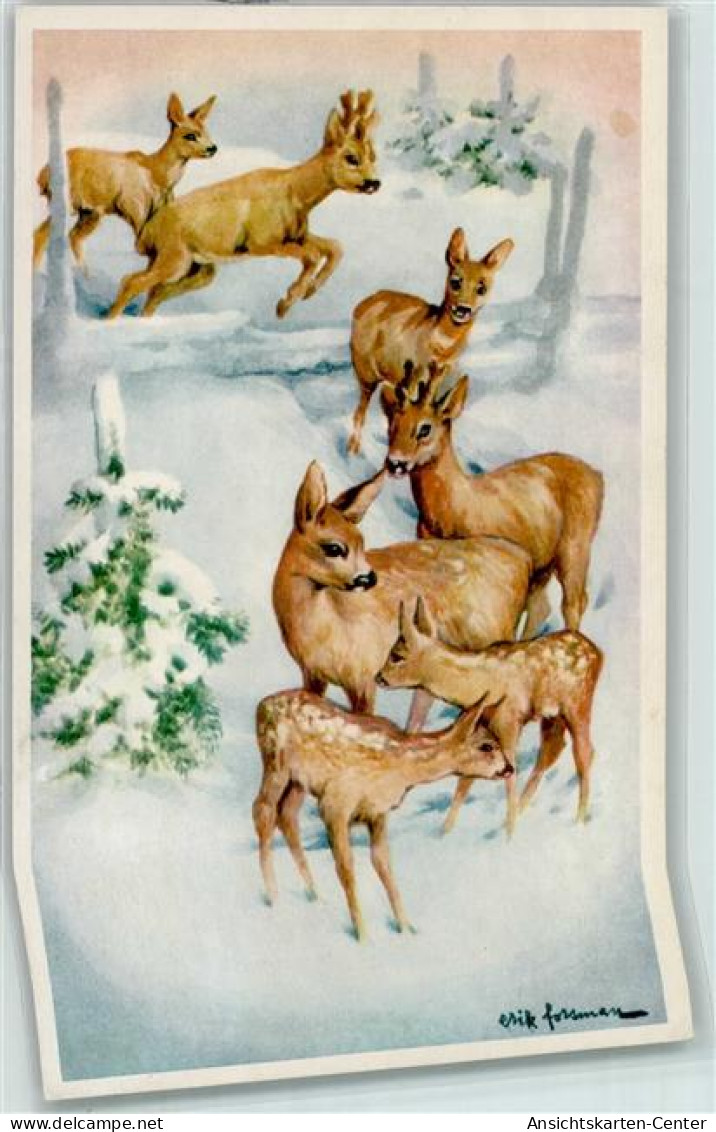 39168006 - God Jul , Rehe Jagdtiere  Sign. Erik Forsman AK - New Year