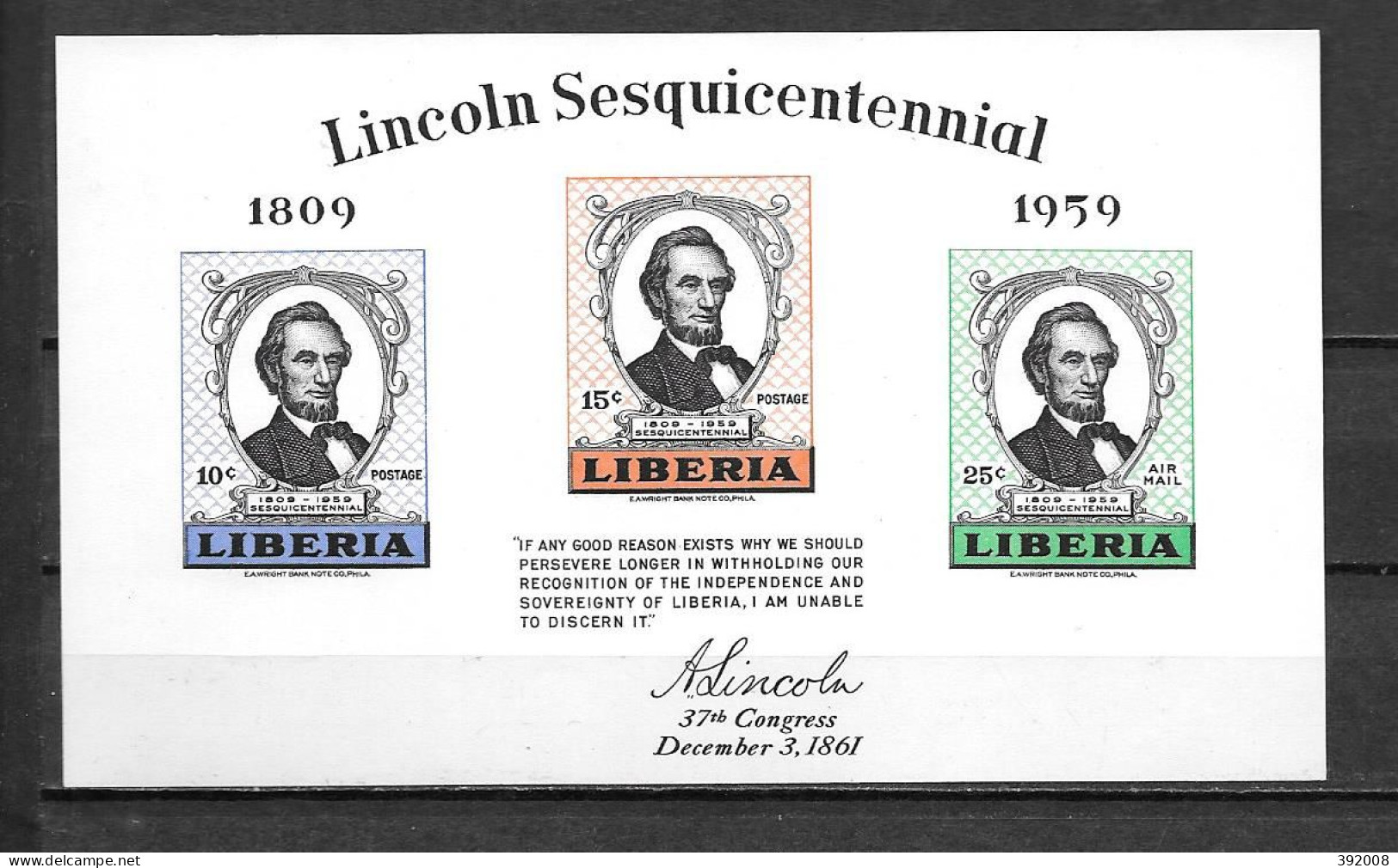 BF 14 **MNH - Abraham Lincoln -  D4/8 - Liberia