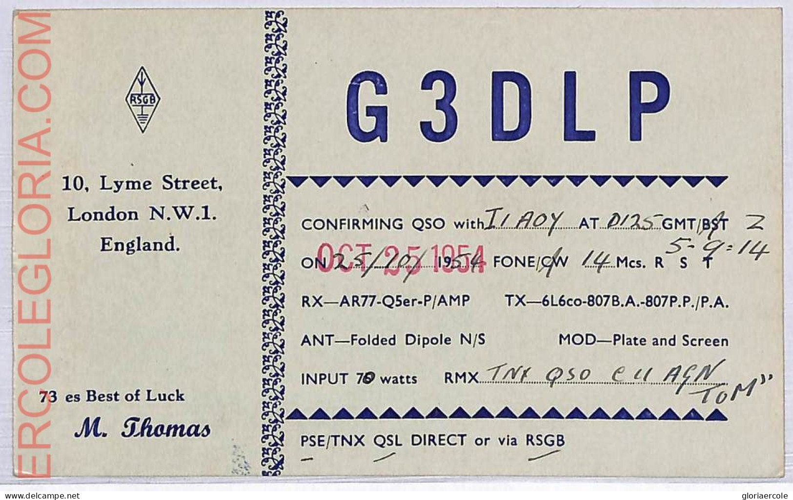 Ad9124 - GREAT BRITAIN - RADIO FREQUENCY CARD - England - 1954 - Radio