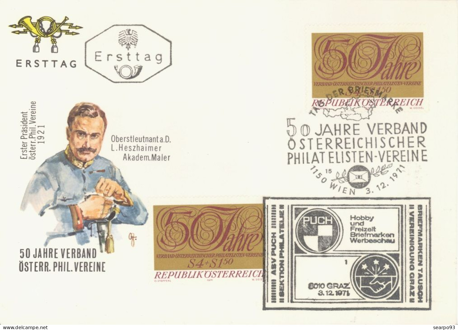 AUSTRIA. FDC. 50TH ANNIVERSARY OF THE FEDERATION OF PHILATELIC ASSOCIATIONS OF AUSTRIA, 1971 - FDC