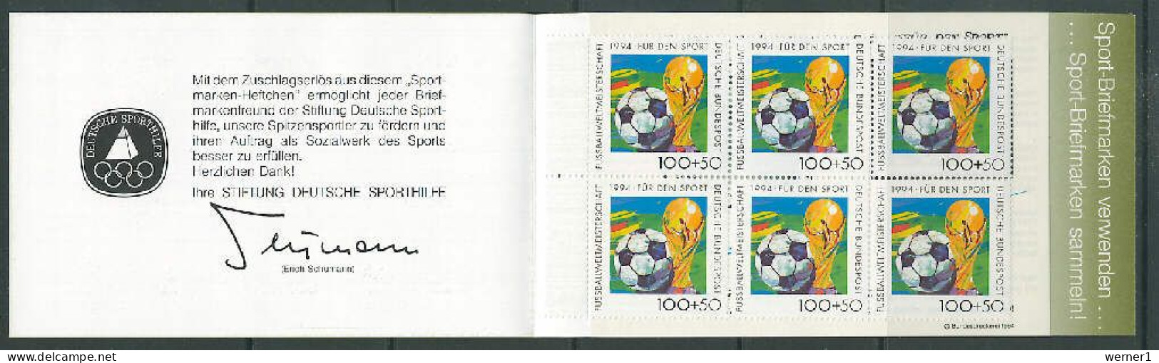 Germany 1994 Football Soccer World Cup Stamp Booklet With 6 Stamps + Vignette MNH - 1994 – Vereinigte Staaten