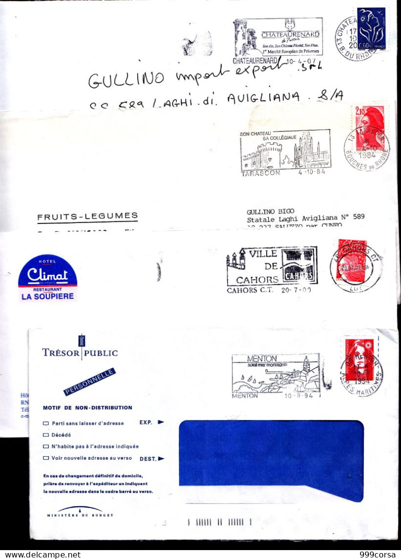 France (21),Flammes Diverses,8 Enveloppes Annèes 1980-2007(Re),Orange,Cannes,Albi,Chateaurenard,Tarascon,Cahors,Menton - Maschinenstempel (Werbestempel)