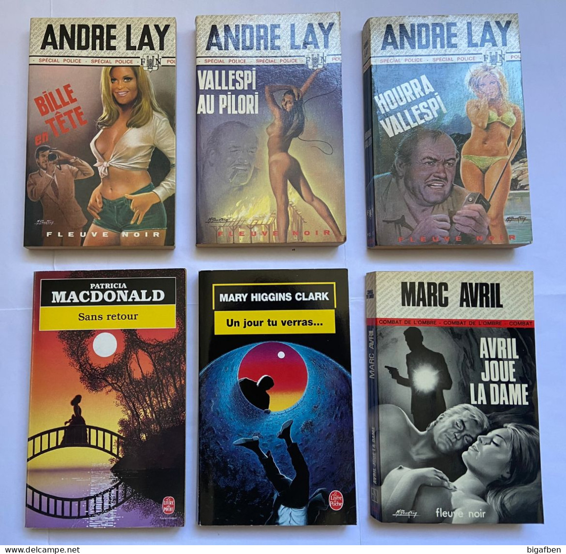 Lot 6 Livres Policier Espionnage / Années 70, 90 / FLEUVE NOIR, HIGGINS CLARK... - Wholesale, Bulk Lots