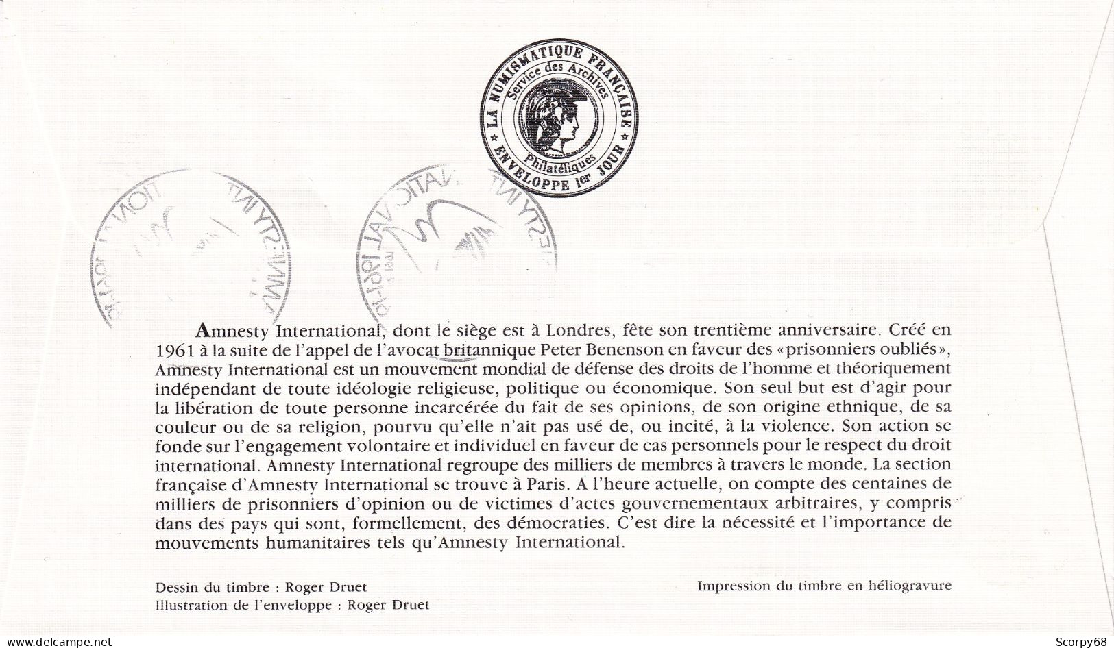 FDC 19/10/1991: Amnesty International 1961-1991 - Y&T N° 2728 - 1990-1999