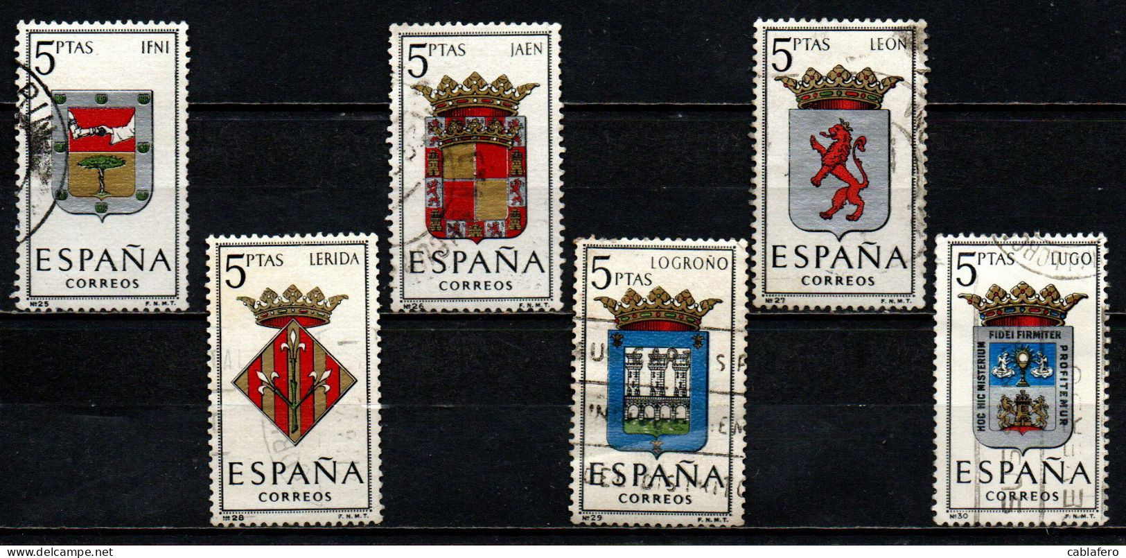 SPAGNA - 1964 - STEMMI DELLE PROVINCE SPAGNOLE: IFNI, JAEN, LEON, LERIDA, LOGRONO, LUGO - USATI - Used Stamps
