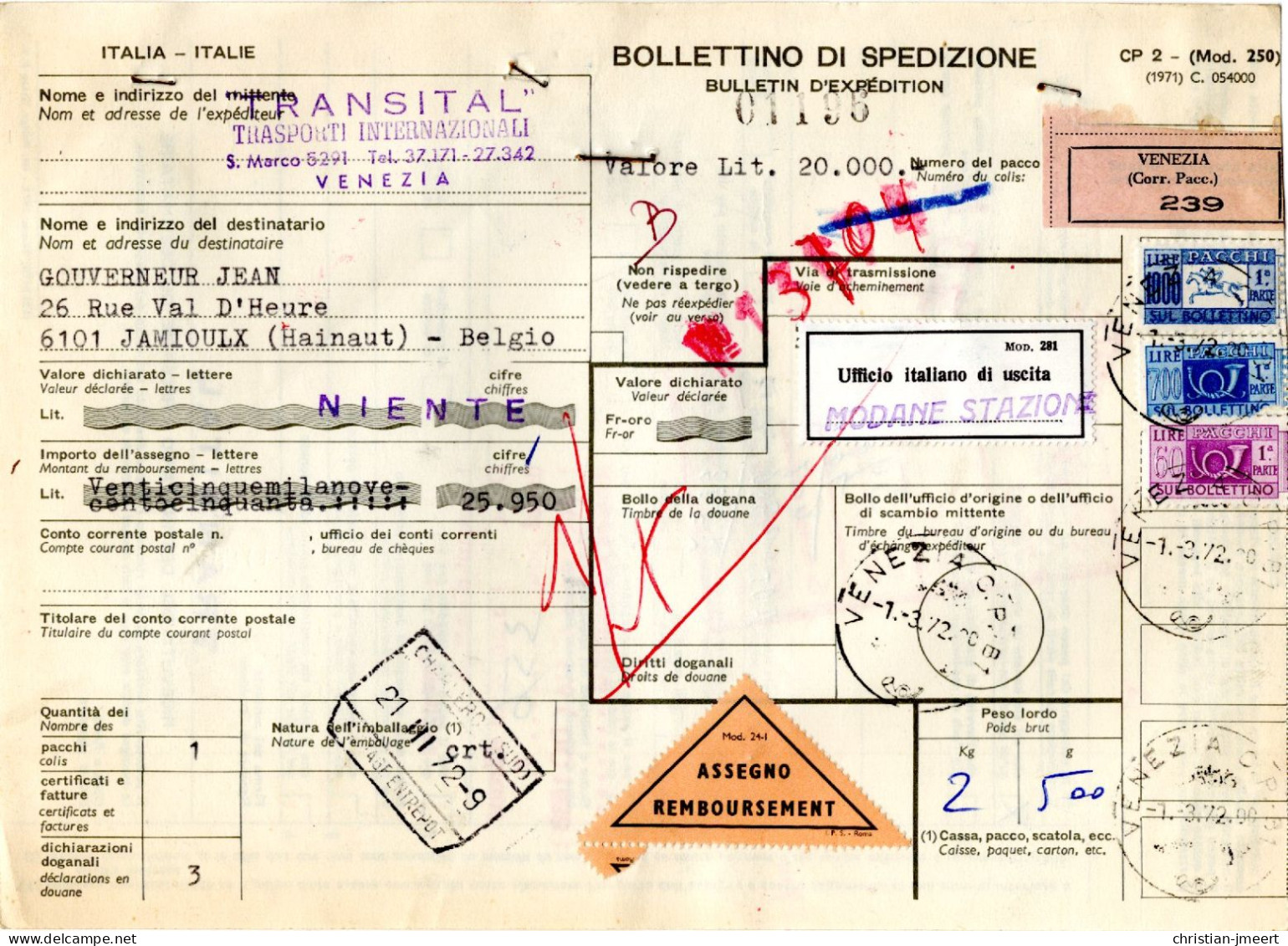 Bollettino Di Spedizione  Lot De 450 Bulletins  Poids 1,6 Kg - 1971-80: Marcofilia