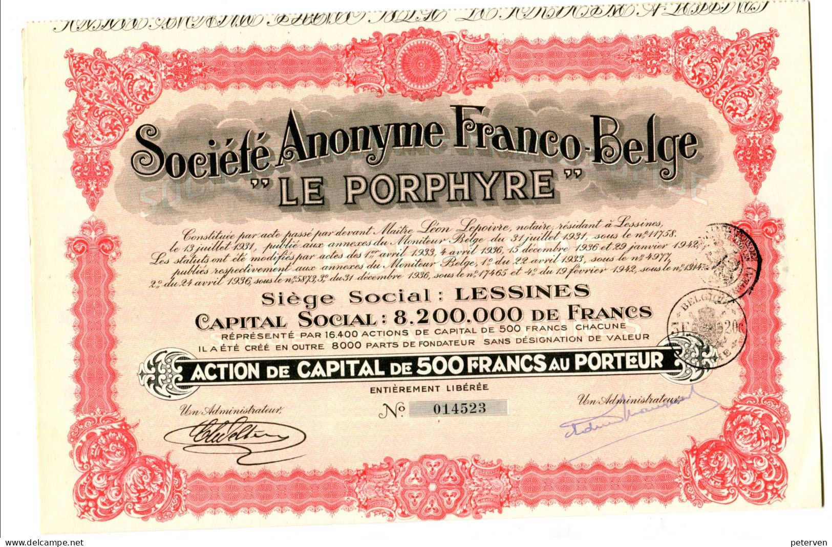 "LE PORPHYRE" - S.A.Franco-Belge - Bergbau