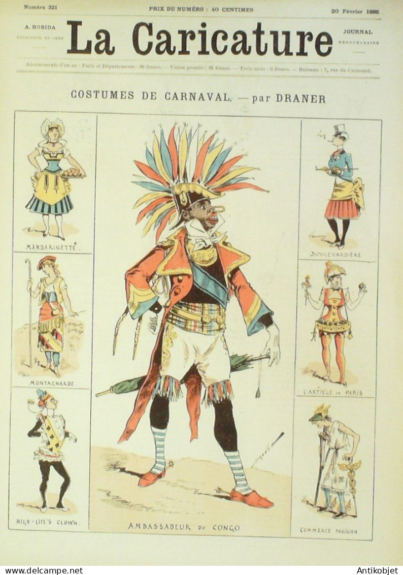 La Caricature 1886 N°321 Costumes De Carnaval Draner Patti Par Luque Loys Job Trock - Tijdschriften - Voor 1900