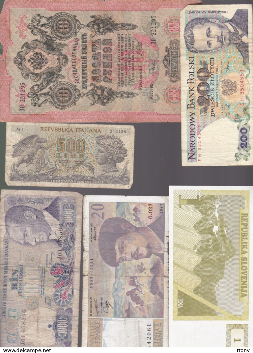 6   Billets  Différents Pays   Turquie  France Slovenija  Italie   Pologne Russie - Other - Europe