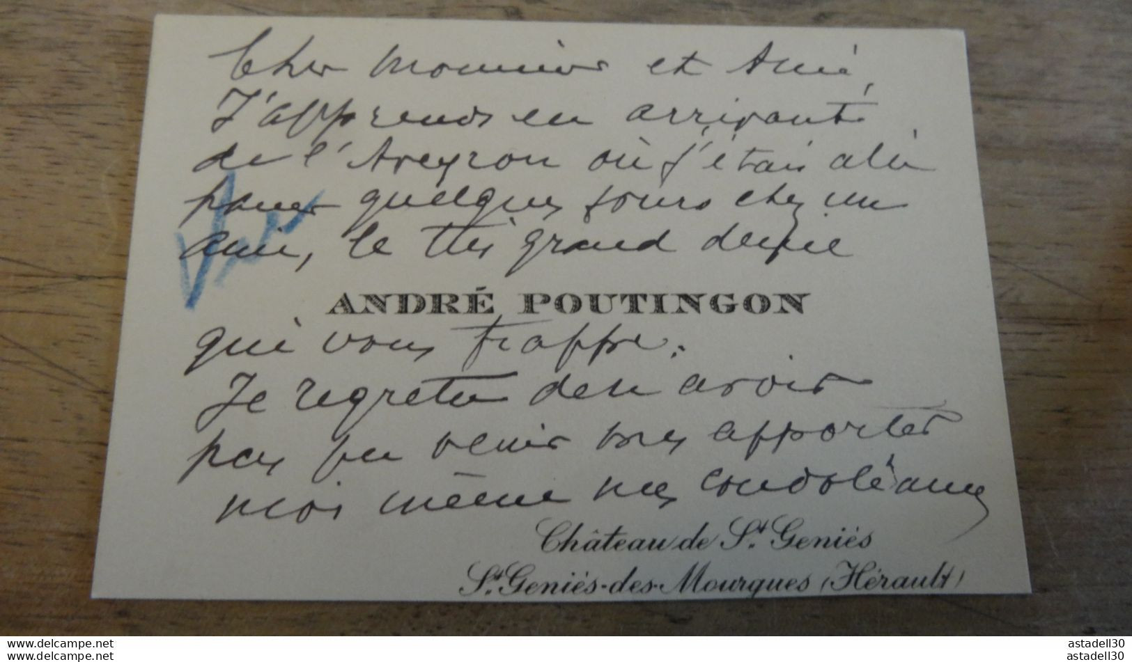 Carte De Visite De André POUTINGON, Chateau De SAINT GENIES DE POURGUES ........PHI ........ E1-143 - Visitenkarten