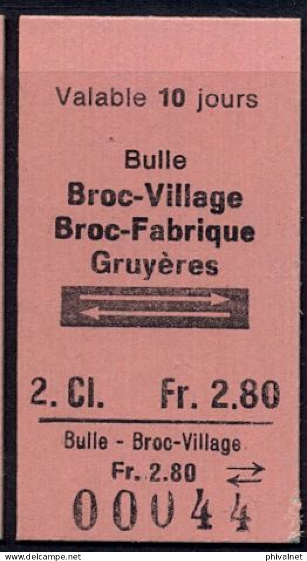 BULLE , BROC VILLAGE , BROC - FABRIQUE , GRUYÉRES , TICKET DE FERROCARRIL , TREN , TRAIN , RAILWAYS - Europe