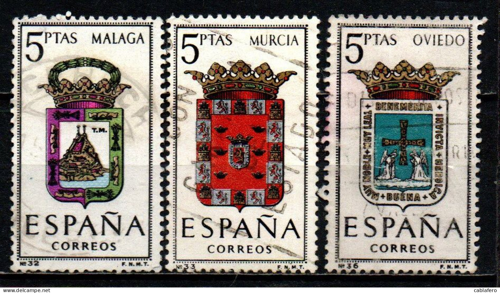 SPAGNA - 1964 - STEMMI DELLE PROVINCE SPAGNOLE: MALAGA, MURCIA, OVIEDO - USATI - Usados