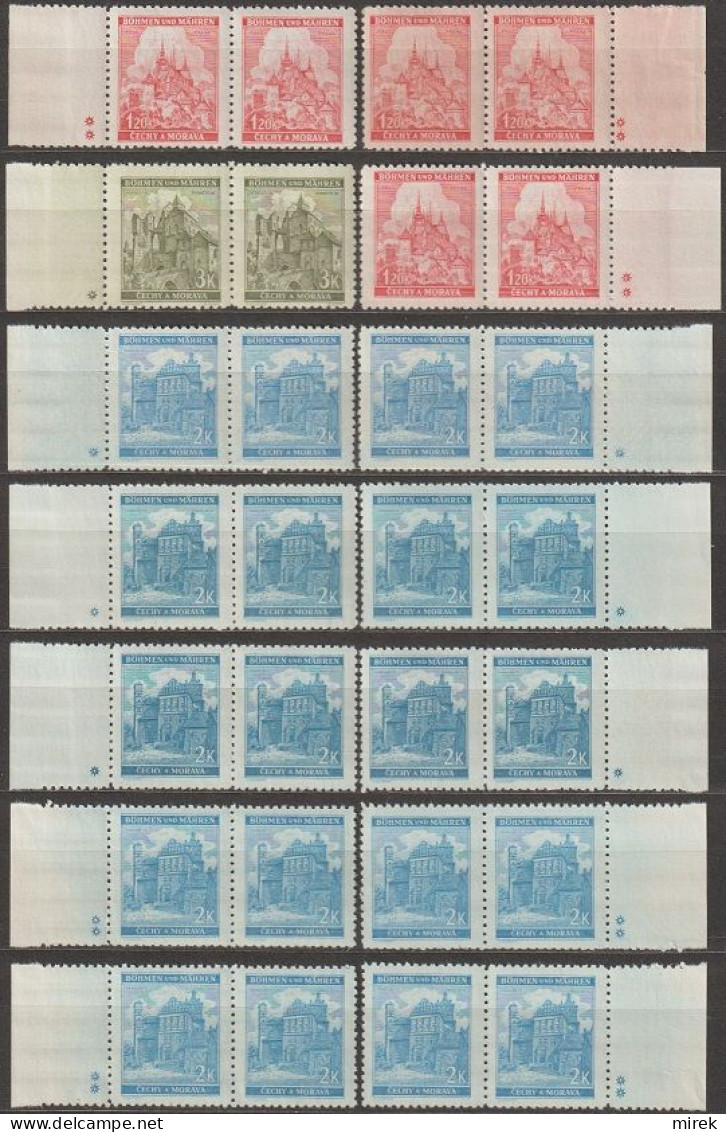045/ Pof. 57-59,61, Colors And Shades, Border Pairs - Unused Stamps