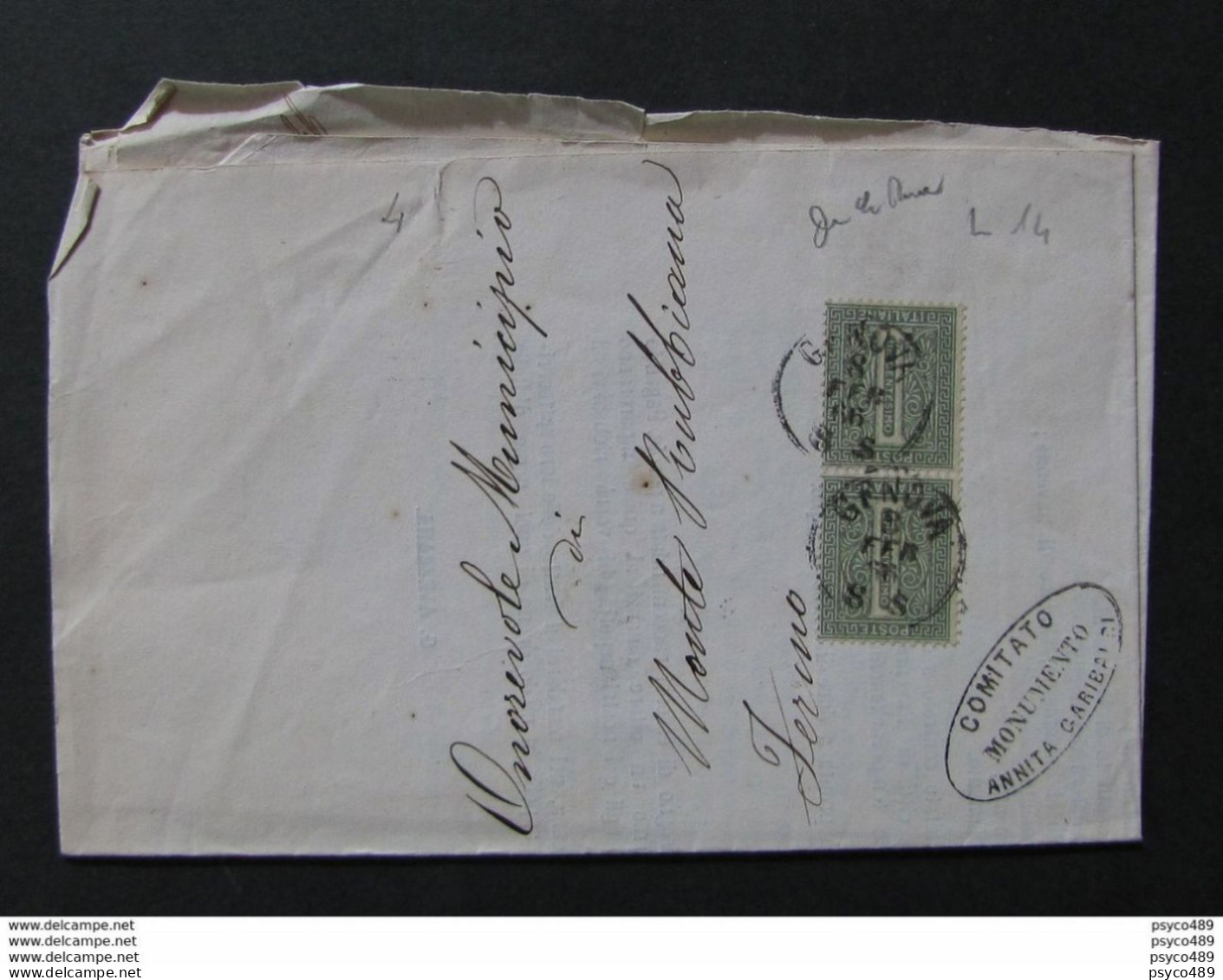 4 ITALIA Regno-1863- "L 14 Cifra Londra" C. 1 Coppia GENOVA>MONTERUBBIANO (descrizione) - Poststempel