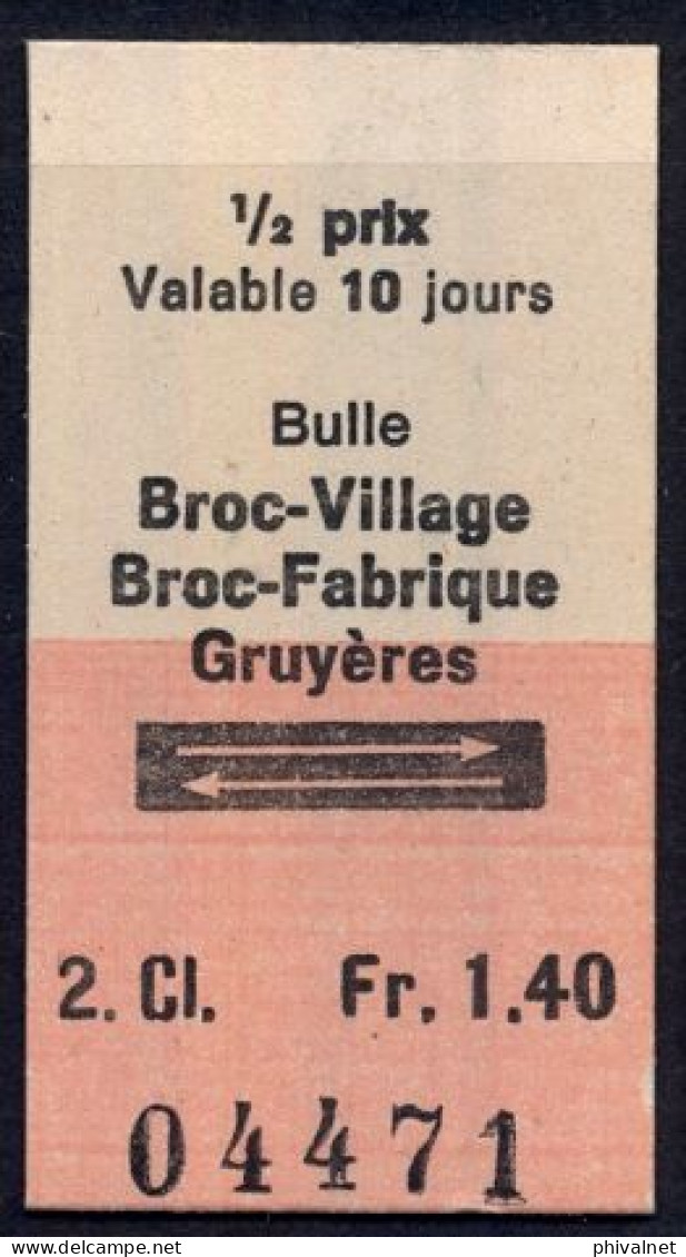 BULLE , BROC VILLAGE , BROC - FABRIQUE , GRUYÉRES , TICKET DE FERROCARRIL , TREN , TRAIN , RAILWAYS - Europa