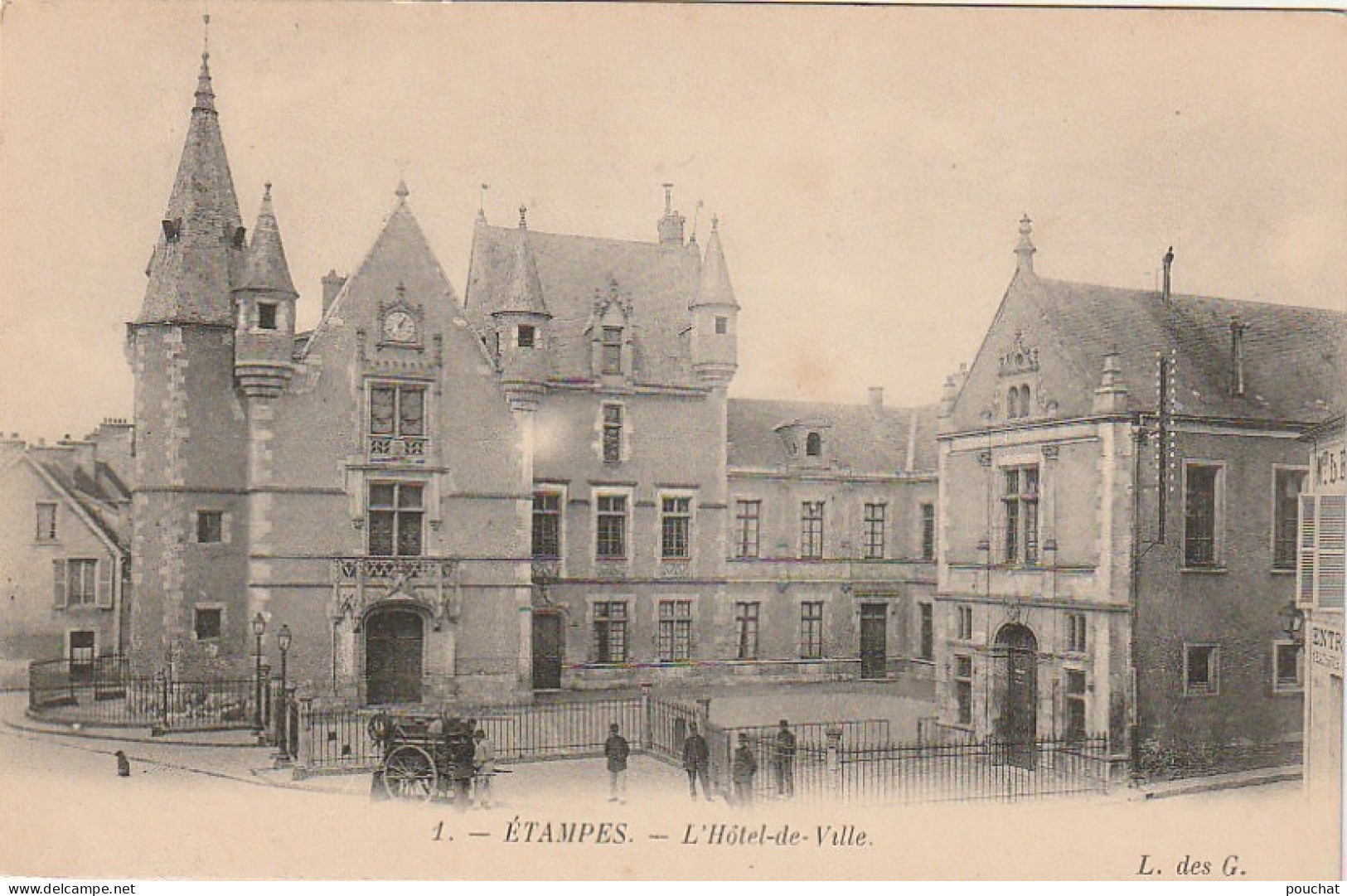 LE 23 -(91) ETAMPES - L' HOTEL DE VILLE - CHARETTE A BRAS - PETIT METIER D' AUTREFOIS - 2 SCANS - Etampes