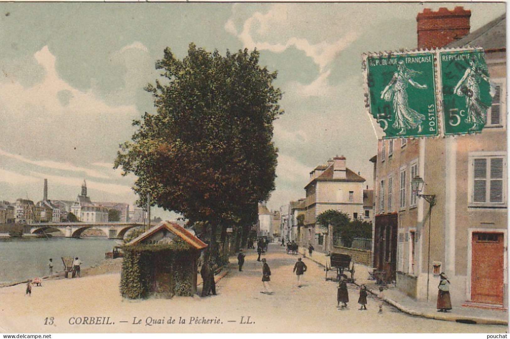 LE 23 -(91) CORBEIL - LE QUAI DE LA PECHERIE - ANIMATION - CARTE COLORISEE   - 2 SCANS - Corbeil Essonnes