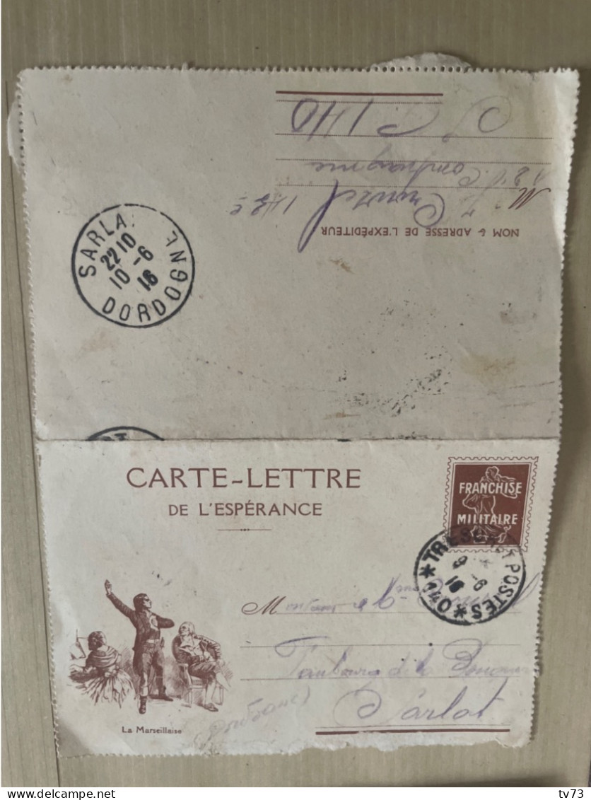 EB013 - Carte Lettre De L’espérance Franchise Militaire Entier Postal Pour SARLAT - 1916 - Dordogne - Sarlat La Caneda