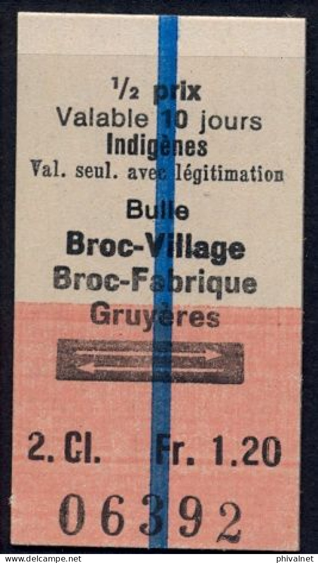 BULLE , BROC VILLAGE , BROC - FABRIQUE , GRUYÉRES , TICKET DE FERROCARRIL , TREN , TRAIN , RAILWAYS - Europa