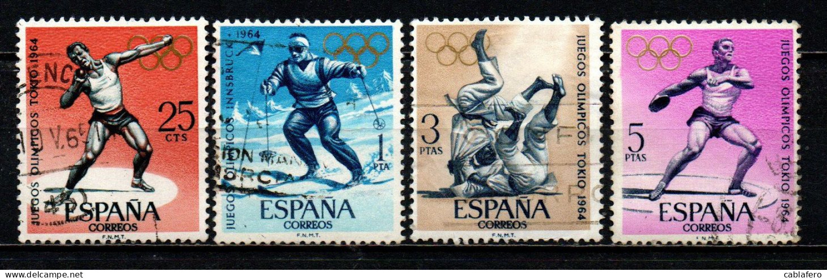 SPAGNA - 1964 - OLIMPIADI DI TOKIO - SPORT - LANCIO DEL PESO, SLALOM, JUDO, LANCIO DEL DISCO - USATI - Usados