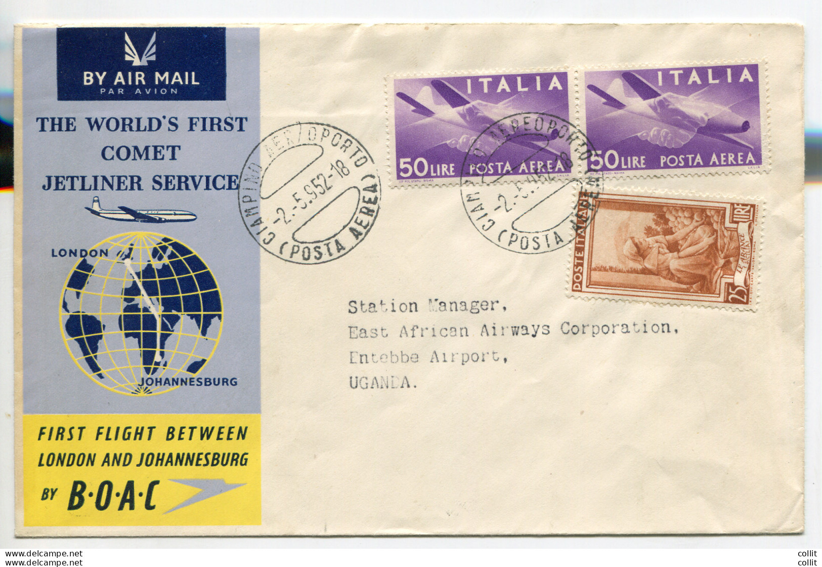 BOAC Roma/Entebbe Del 2.5.52 - Aerogramma Sulla Rotta Del Sud Africa - Poste Aérienne