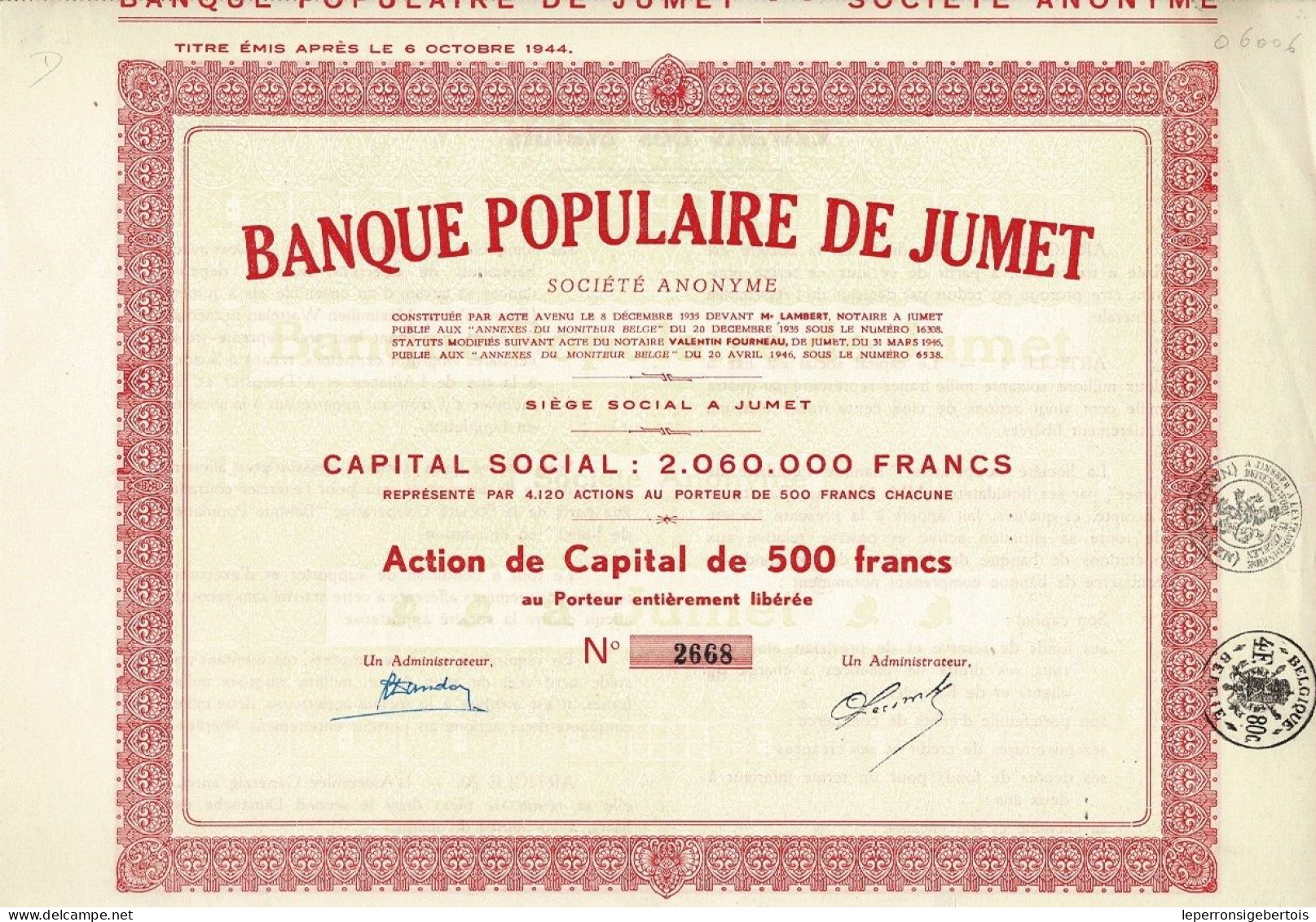 - Titre De 1946 - Banque Populaire De Jumet - EF - Bank En Verzekering