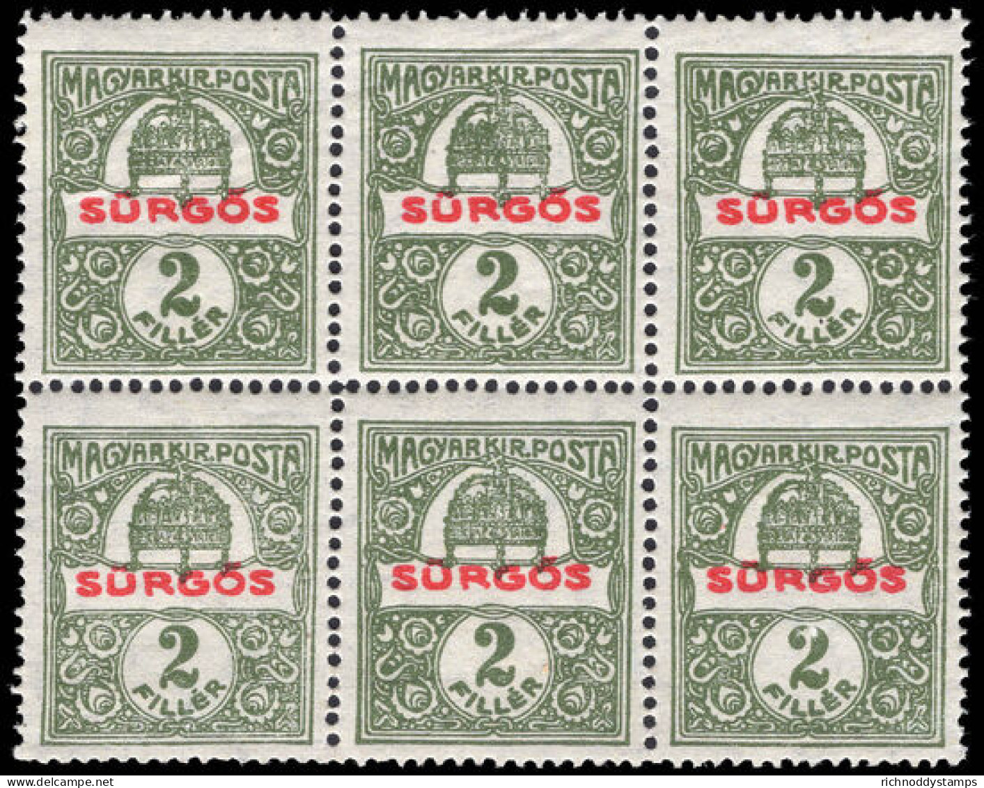 Hungary 1916 2f Express Letter Block Of 6 (some Perf Splitting) Unmounted Mint. - Ongebruikt