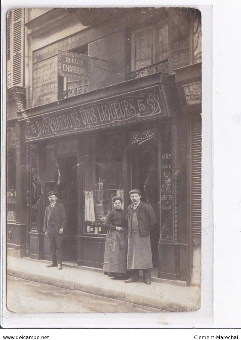 PARIS - Carte - Photo - Rue Leon - Bois, Charbon, Vins, Liqueurs - état - Arrondissement: 02