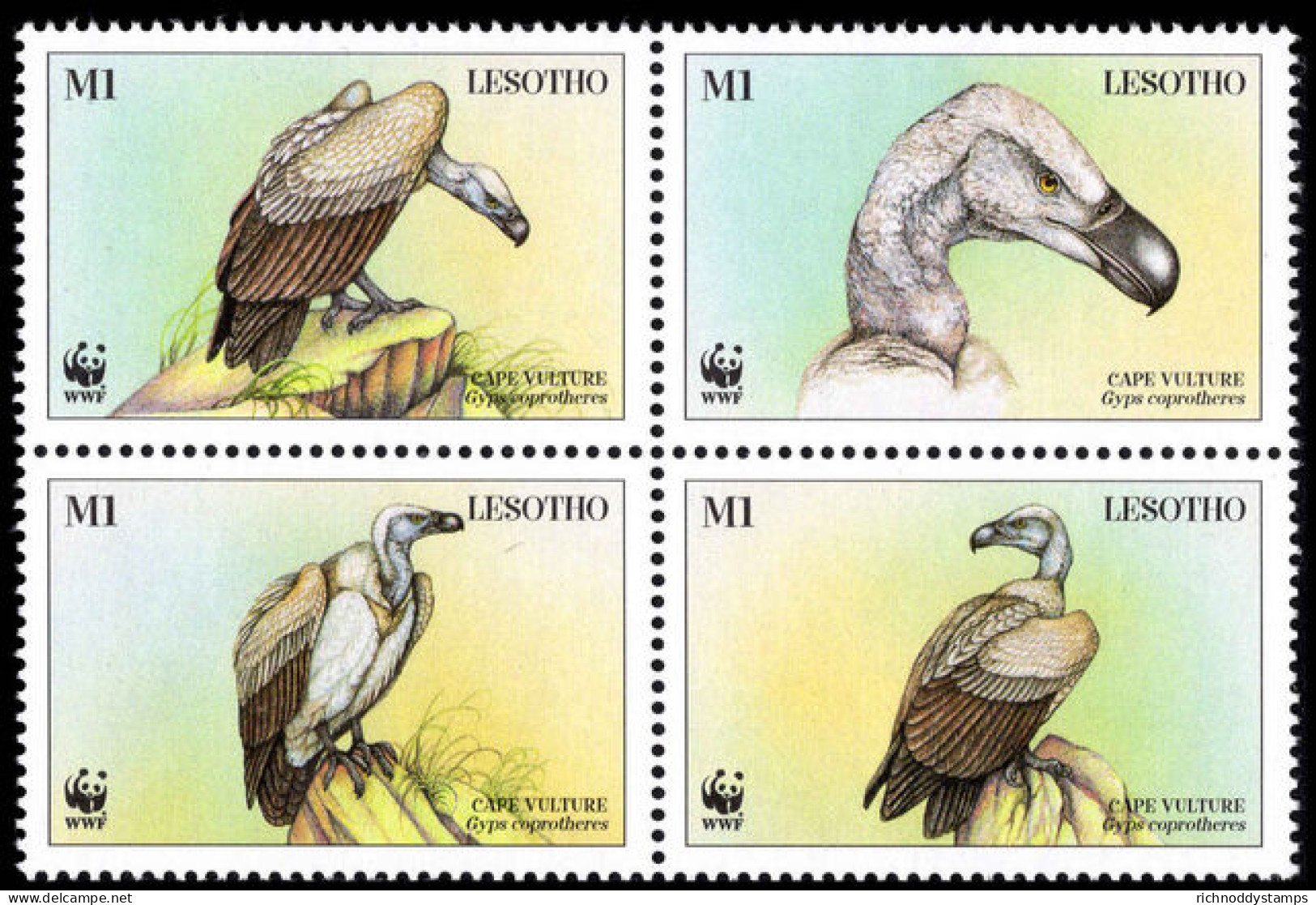 Lesotho 1998 Endangered Species. Cape Vulture BLOCK OF 4 Unmounted Mint. - Lesotho (1966-...)