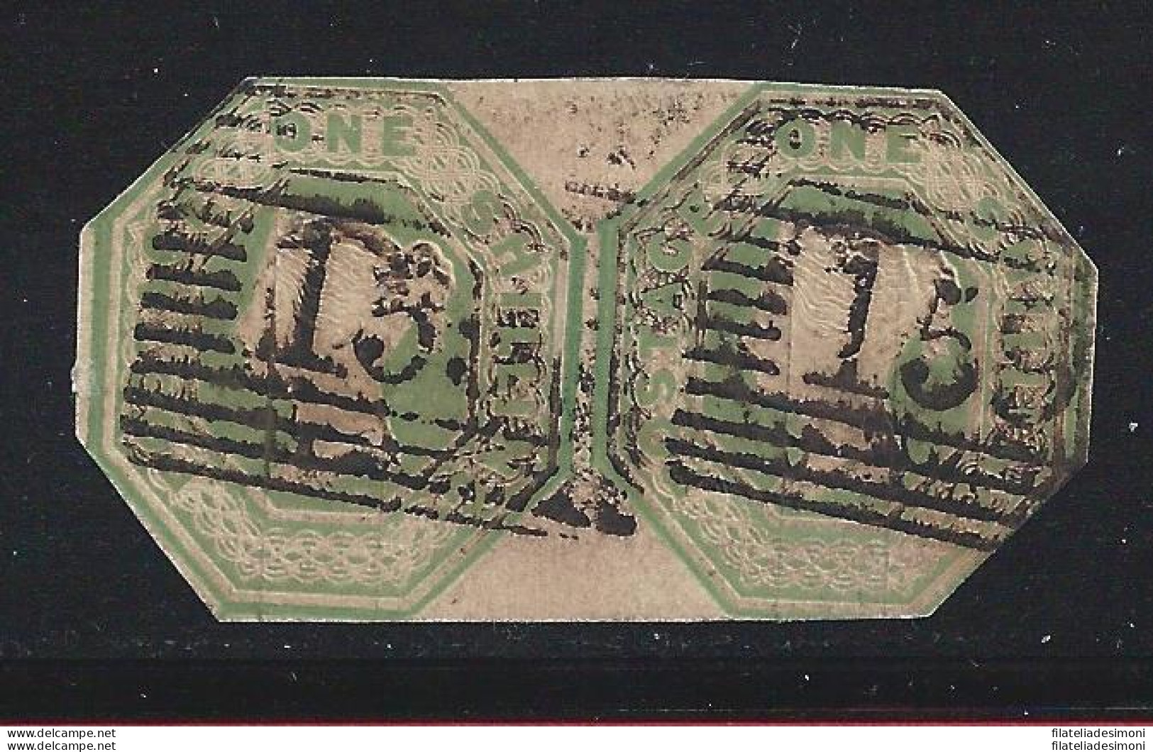 1847 GRAN BRETAGNA - N. 7 Effigie Della Regina Vittoria 1 Scellino Verde - Coppia Usata - Autres & Non Classés