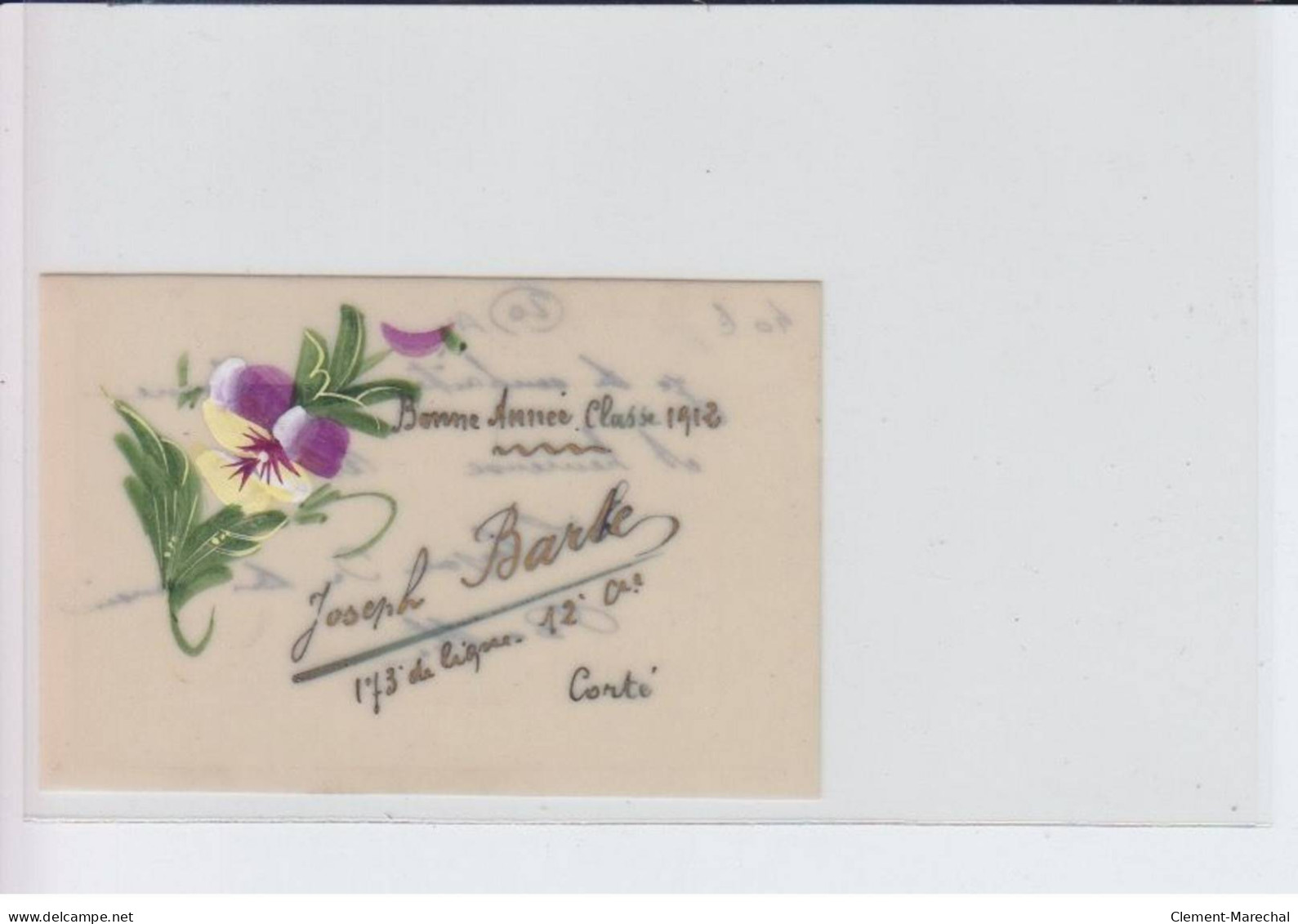 CORTE: Bonne Année 1912, Joseph Barte, Petite Carte De Militaire Avec Fleurs (celluloide)  - Très Bon état - Autres & Non Classés