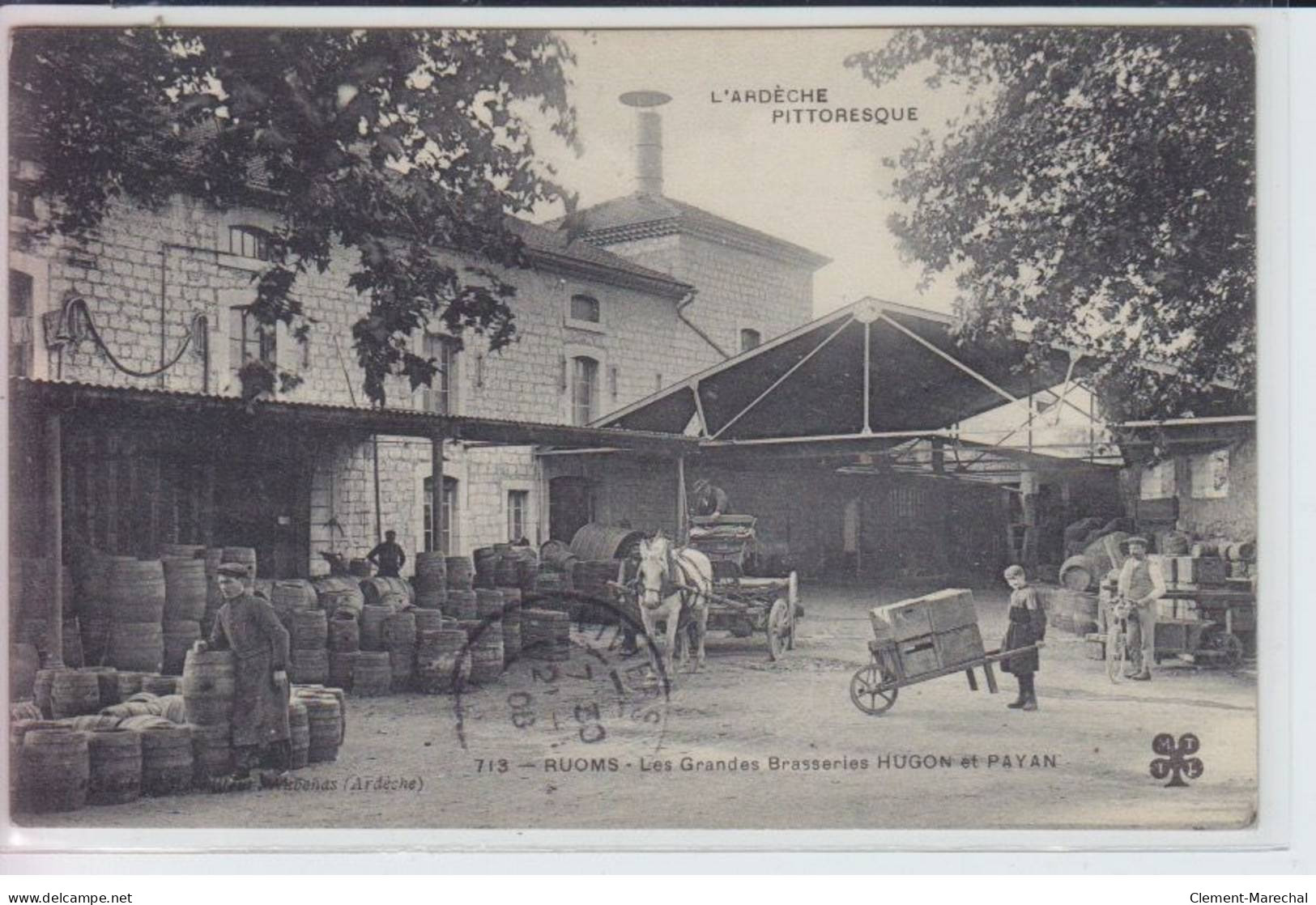 RUOMS - Les Grandes Brasseries Hugon Et Payan, Cheval, Tonneau, Vélo - Très Bon état - Ruoms