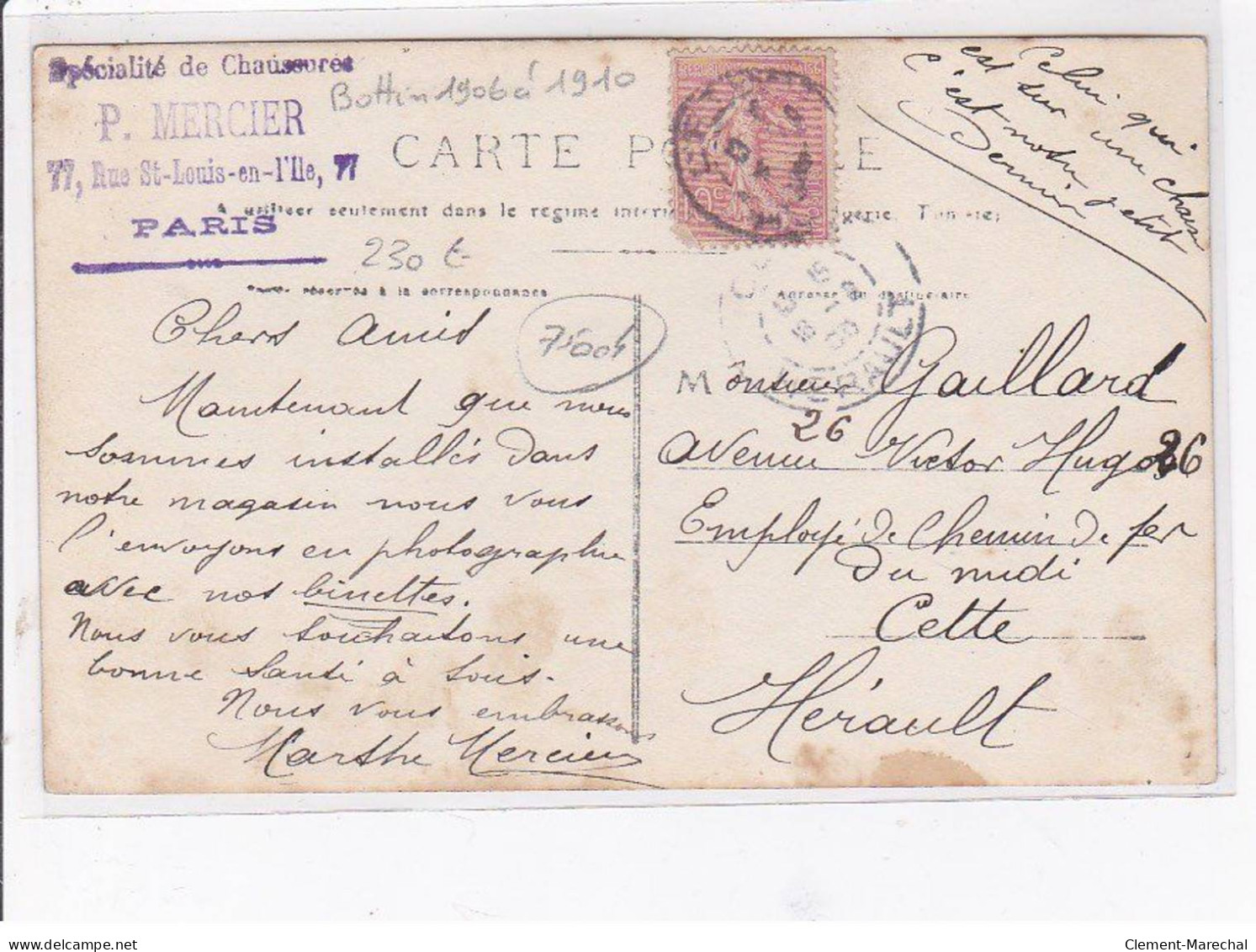 PARIS - Carte - Photo - P. Mercier - Spécialité De Chaussures - 77 Rue Saint Louis En L'Ile - Très Bon état - District 04