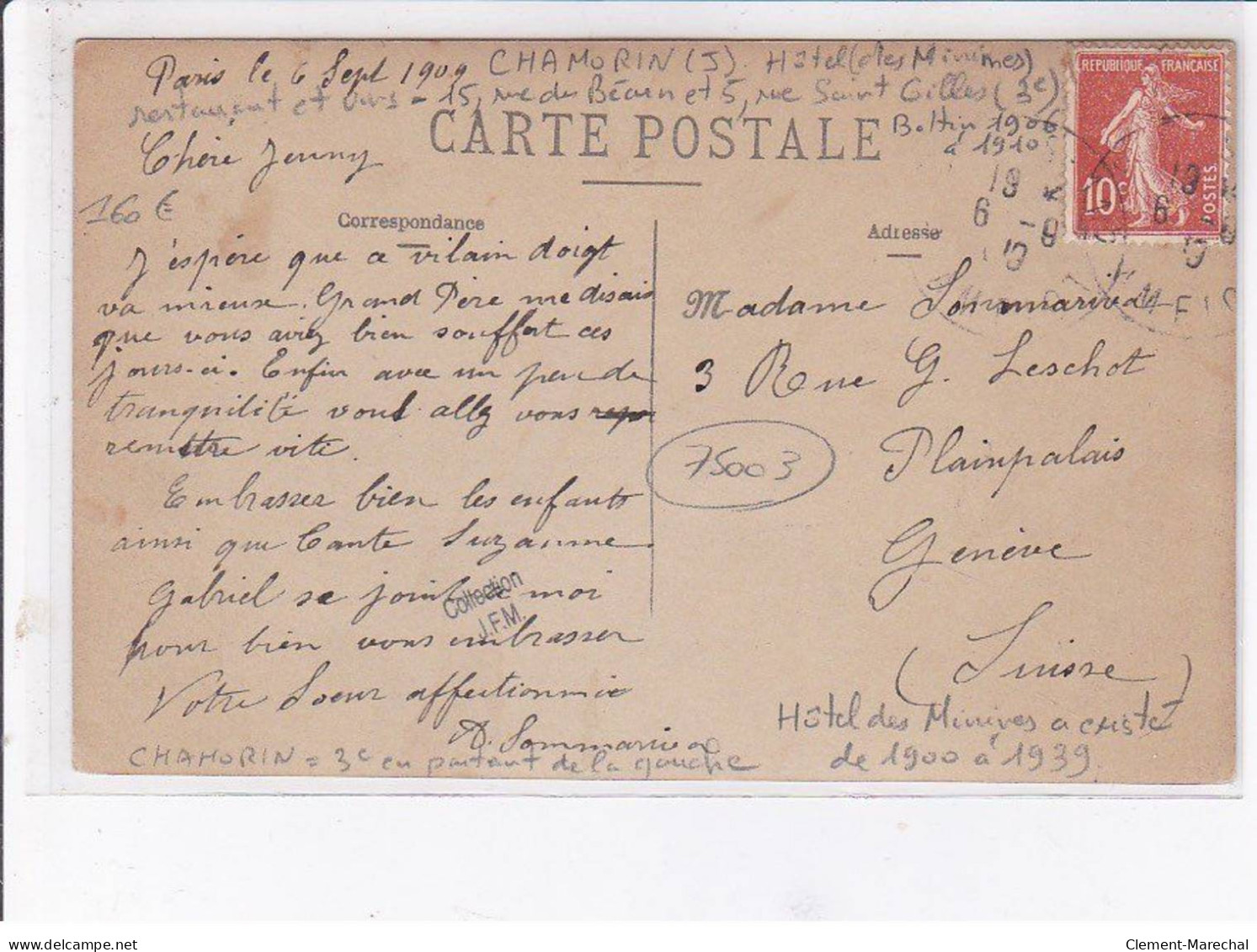 PARIS - Carte - Photo - CHAMORIN - Hôtel Des Minimes - Restaurant Et Vins - Très Bon état - Distrito: 03