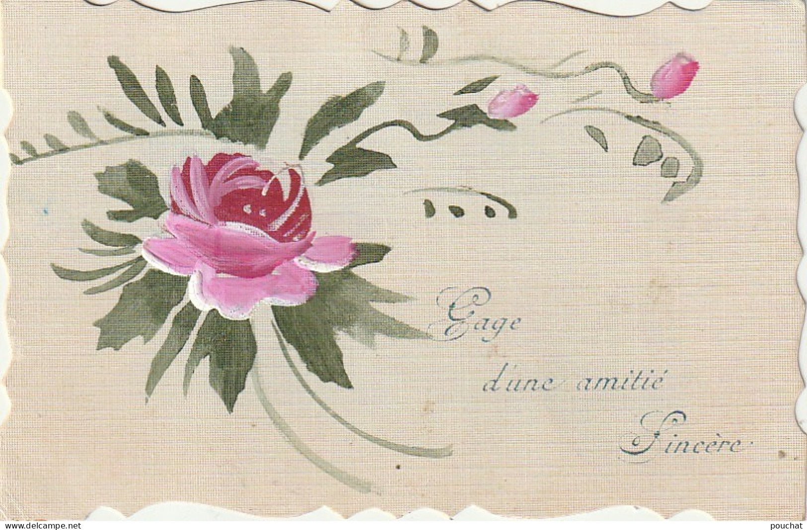 HO Nw (3) " GAGE D' UNE AMITIE SINCERE " - CARTE FANTAISIE PEINTE - FLEUR - 2 SCANS - Altri & Non Classificati