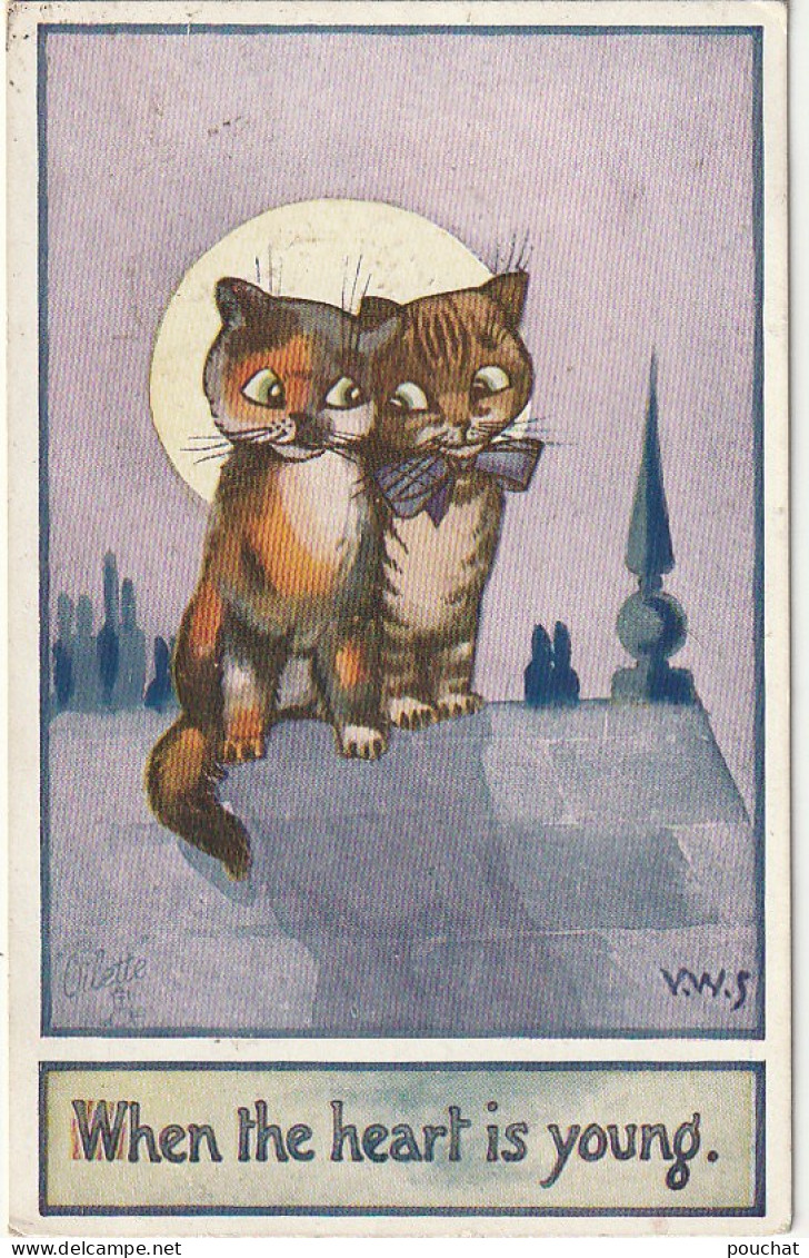 HO Nw (5) " WHEN THE HEART IS YOUNG "- COUPLE DE CHATS AMOUREUX  - ILLUSTRATEUR - 2 SCANS - Gatos