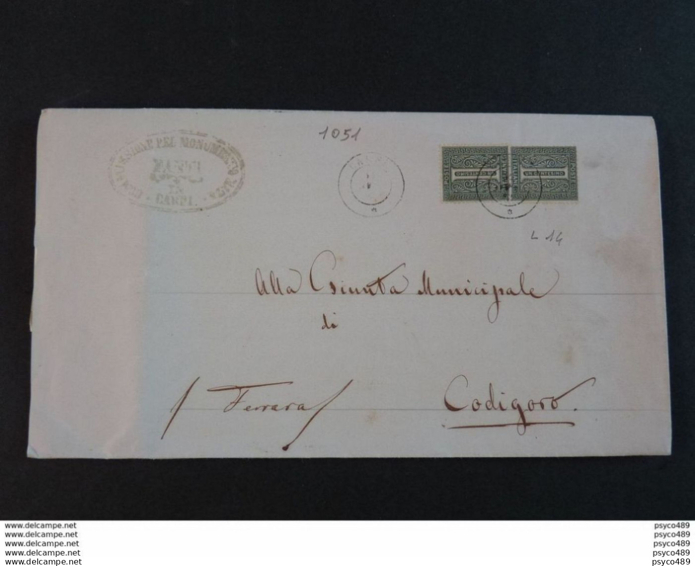 2051 ITALIA Regno-1863- "L 14 Cifra Londra" C. 1 CARPI>CODIGORO (descrizione) - Poststempel