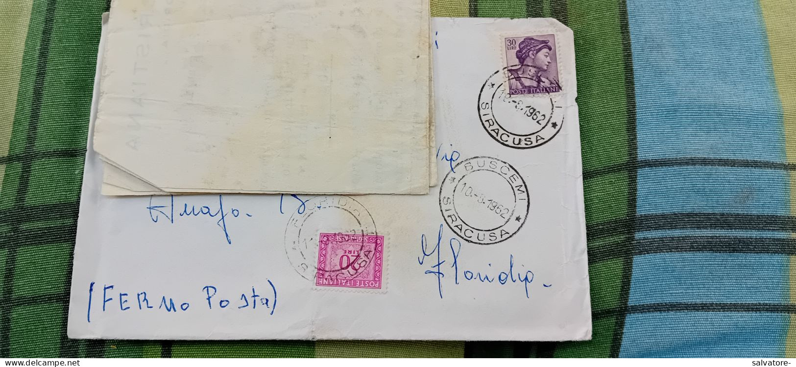 LETTERA FERMO POSTA VIAGGIATA CON 30 LIRE MICHELE L'ANGOSCIA TASSATA CON 20 LIRE SEGNATASSE- 1962 - 1961-70: Storia Postale