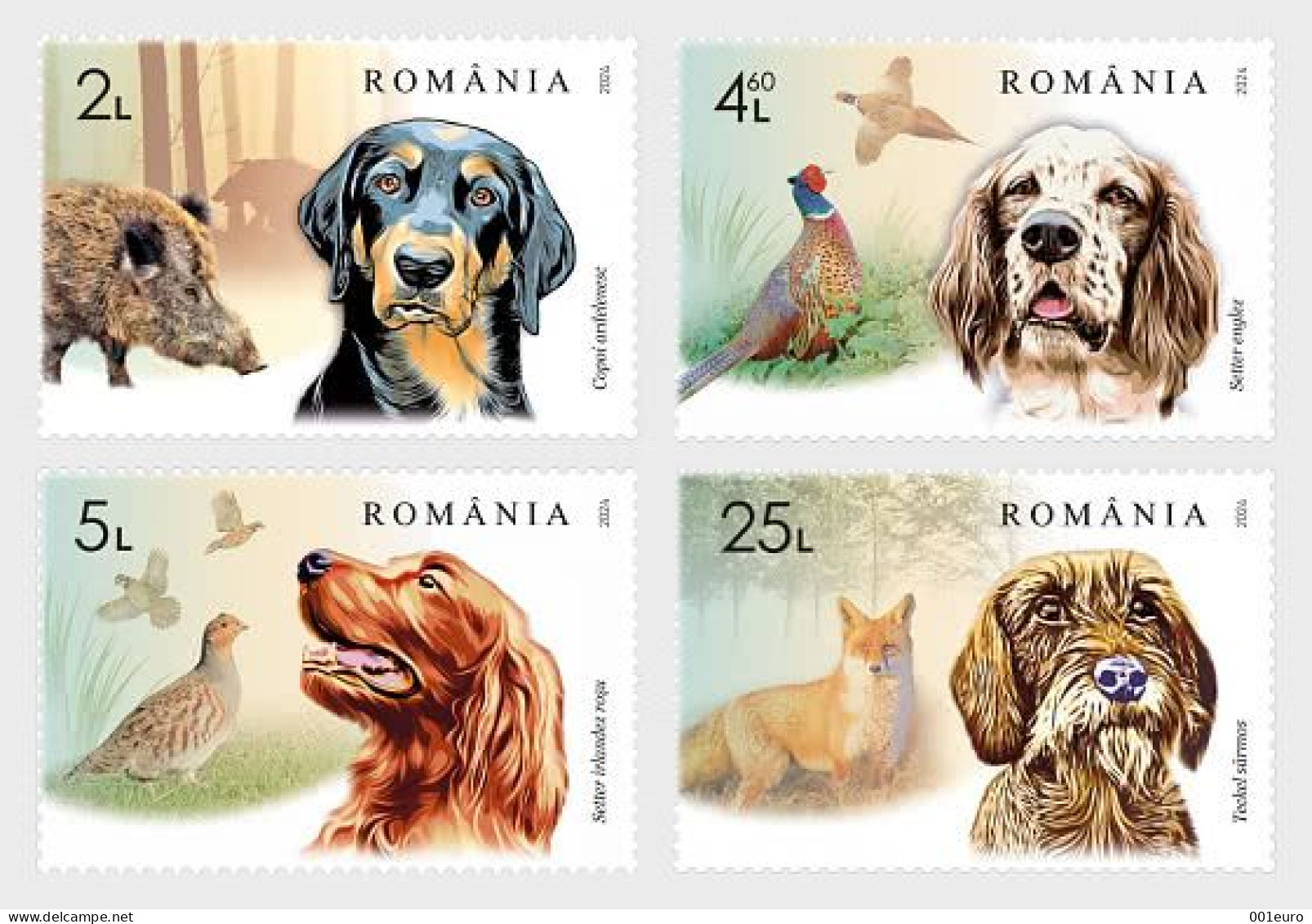 ROMANIA 2024: HUNTING DOGS, 4 Unused Stamps - Registered Shipping! - Unused Stamps