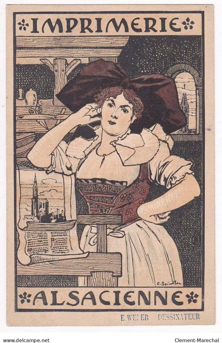 Carton Publicitaire Pour L'Imprimerie Alsacienne Illustré Par SPINDLER Vers 1900-1910 - (format 13x20cm) Très Bon état - Ohne Zuordnung