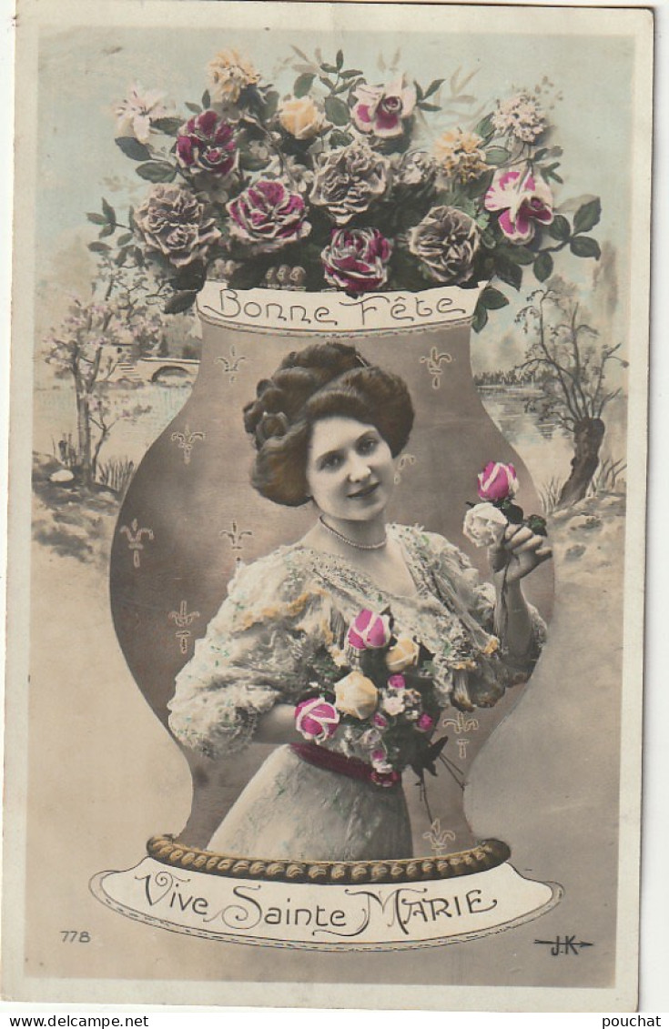 HO Nw (7) " VIVE SAINTE MARIE " - VASE DE FLEURS AVEC PORTRAIT DE FEMME - 2 SCANS - Vornamen